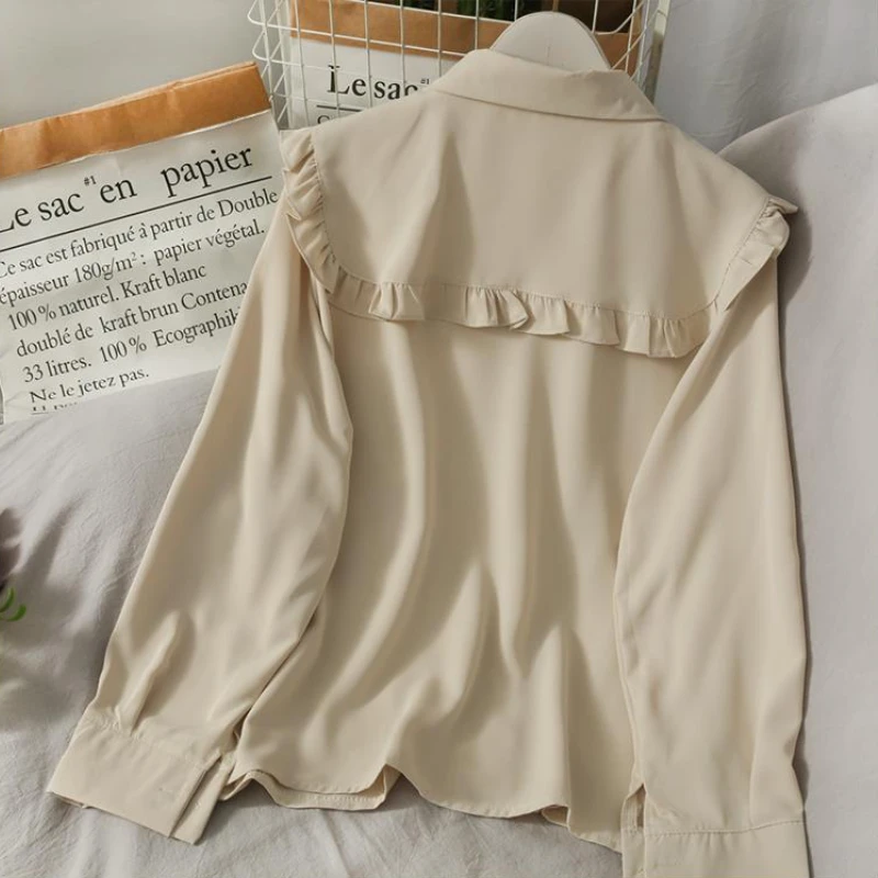 ผู้หญิงหวานเสื้อเสื้อน่ารัก Peter Pan COLLAR S-3XL หลวมแฟชั่น Temper Minimalist Lolita ภาษาฝรั่งเศสคํา Elegant เสื้อผ้าอินเทรนด์ 5 สี