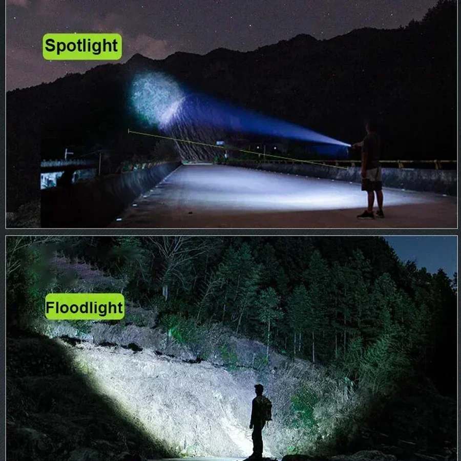 Leistungsstarke LED-Taschenlampe, wiederaufladbare USB-Taschenlampe, superhelles Handlicht, Notfall, Camping, multifunktionale Laterne, Angellicht