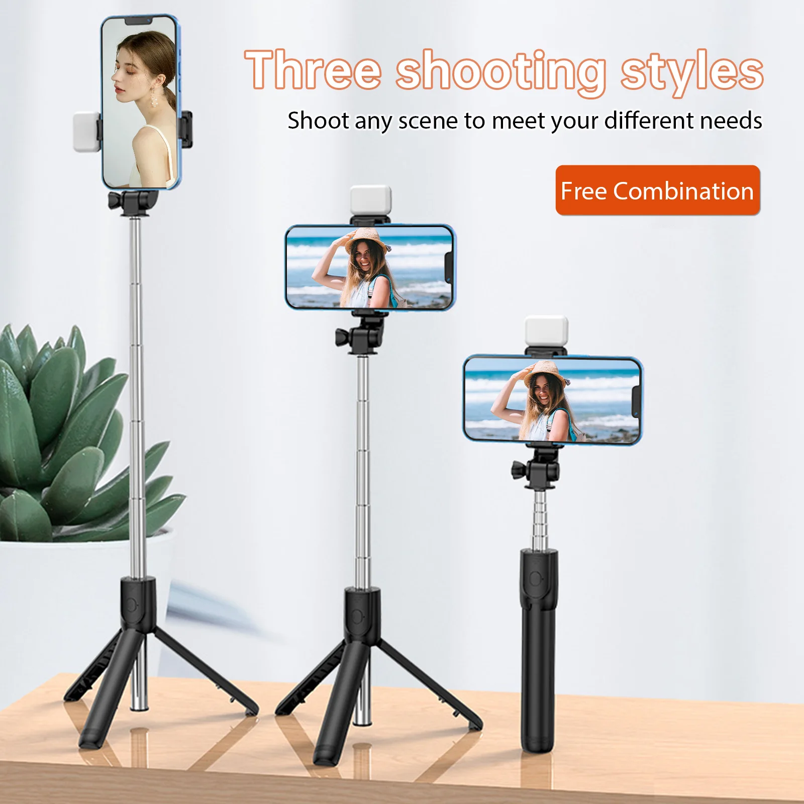 Universal Monopod Remote Shutter Fill Light for iPhone Samsung Xiaomi Phone Holder Mini Tripod Wireless Bluetooth Selfie Stick