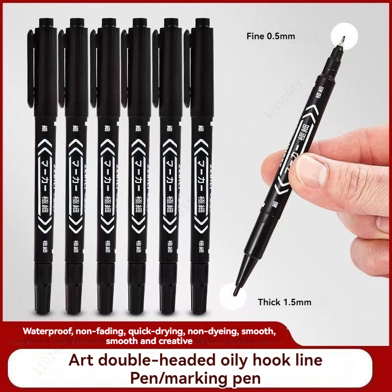 10Pcs/set Double Tip Art Black Blue ink Permanent Paint Marker Pen for Plastic Wood Stone Metal Glass Doodling Marking Graffiti