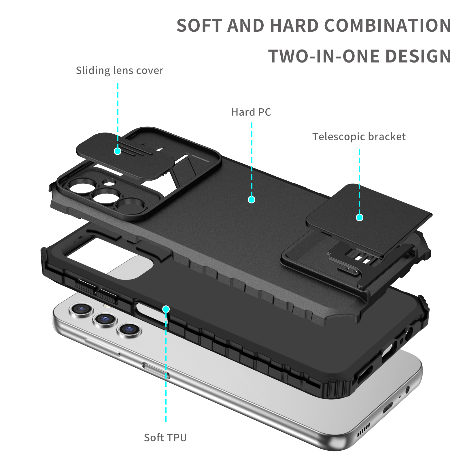 Funda armadura para Samsung Galaxy A15 5G A25 A35 A55 A05 A05S A14 A24 A34 A54 cubierta protectora deslizante lente Kickstand Coque Fundas