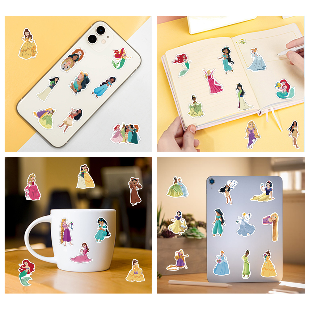 50/100pcs Disney Mix การ์ตูนน่ารัก Stitch Mickey Princess สติกเกอร์ไวนิลแล็ปท็อปสเก็ตบอร์ดกันน้ําสติกเกอร์สาว