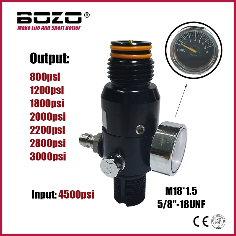 HPA Regulator Valve of Compressed Air CO2 Oxygen Nitrogen Cylinder Tank Bottle 4500psi Input, Output 800psi to 3000psi