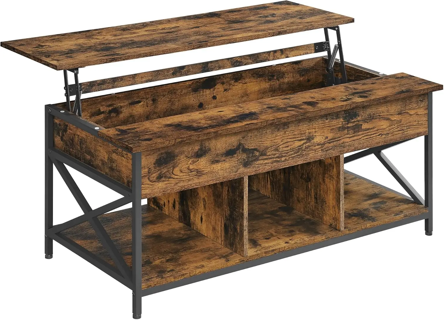 VASAGLE Coffee Table, Lift-Top Table Coffee Table for Living Room, Coffee Table with Open and Hidden Storage, X-Shaped Bars