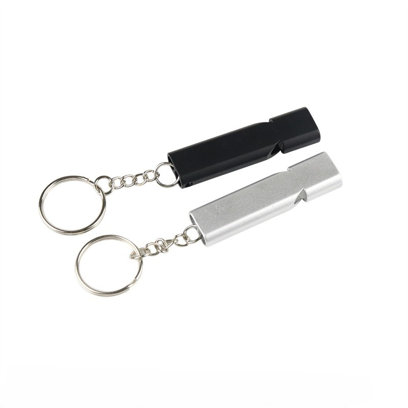 Flache Aluminiumlegierung Dual Frequency Survival Whistle Doppelrohr Outdoor Survival Survival Whistle Ausrüstung ausgestattet EDC-Werkzeug