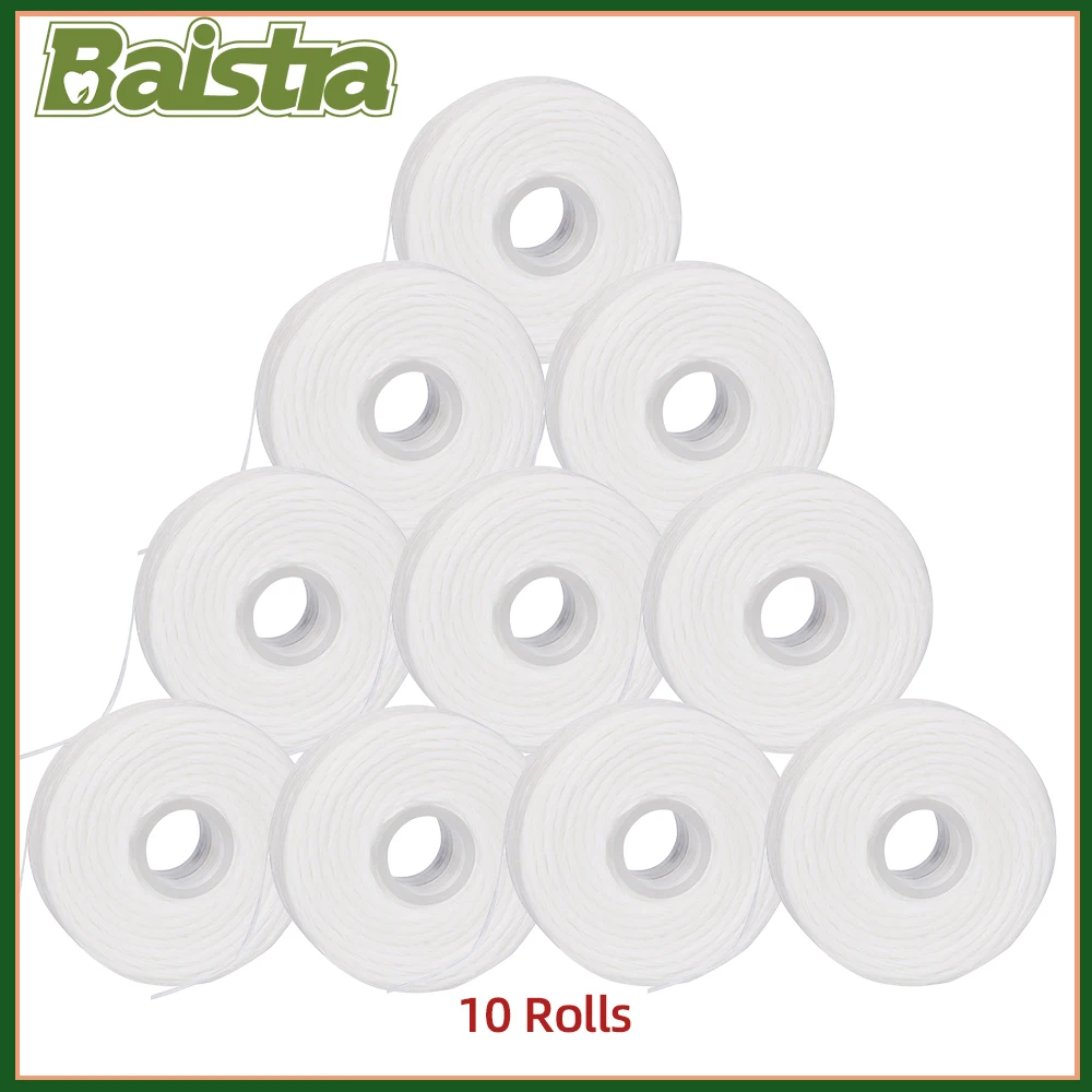 BAISTRA 10Rolls Dental Flosser Built-in Spool Wax Mint Flavored Europe Replacement Flat Wire Dental Floss 50M/Roll AZDENT
