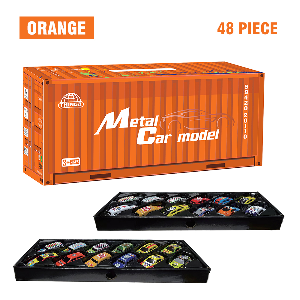48 Pieces Mini Car Set Inertia Pull Back Cars for Boys Plastic Vehicle Model with Container Collection Toy Birthday Gift for Kid