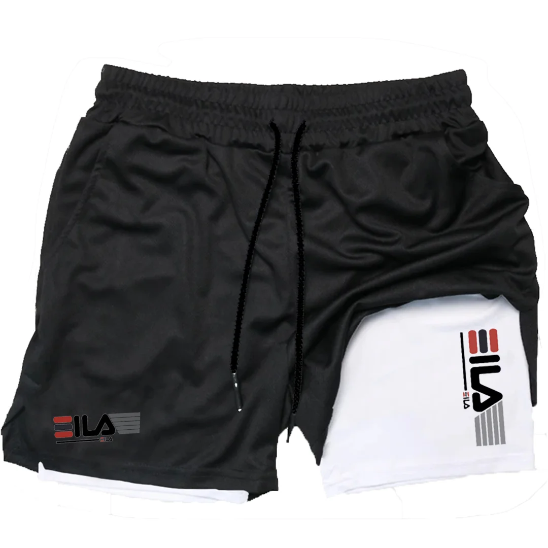 メンズダブルデッキスポーツショーツ,ランニング,ジム,フィットネス,トレーニング,ジョギング,ボトム,ショートパンツ,スポーツウェア,紳士服,2 in 1