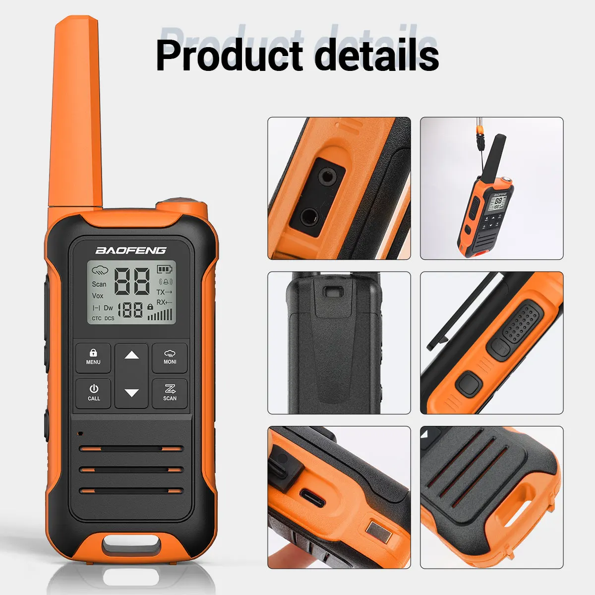 2PCS Baofeng F22 Walkie Talkie PMR FRS Long Range Mini Rechargable Type-C Charger Portable Two Way Radio For Hiking