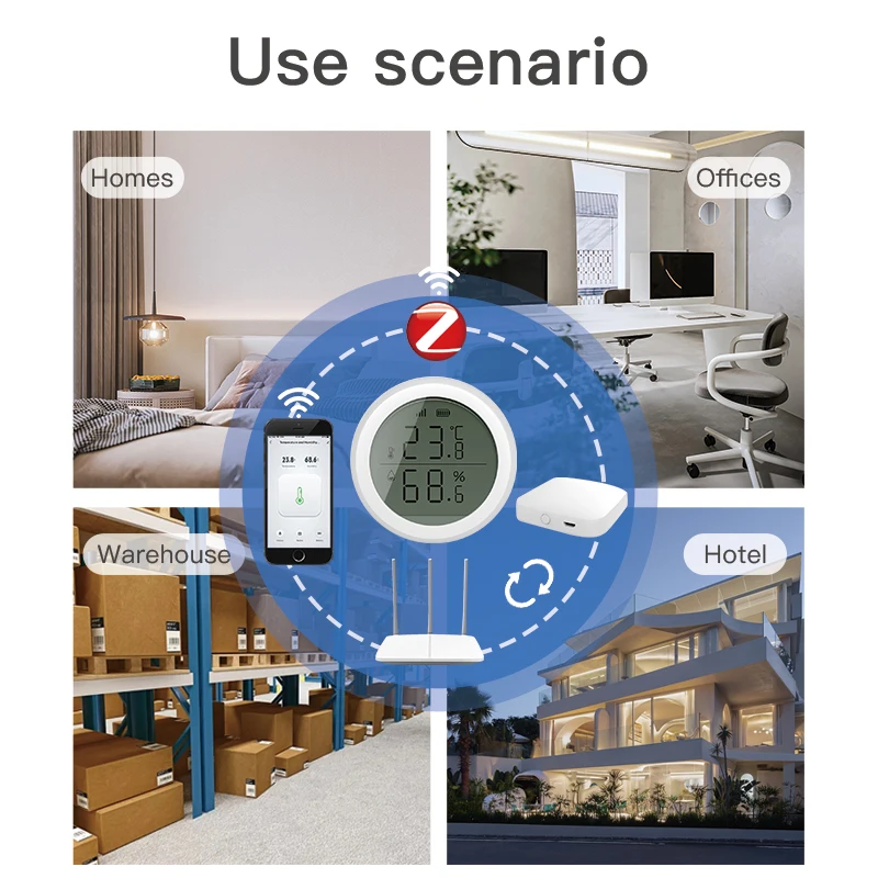 Tuya zigbee inteligente sensor de temperatura e umidade casa termômetro interno com display lcd google casa alexa eco controle voz