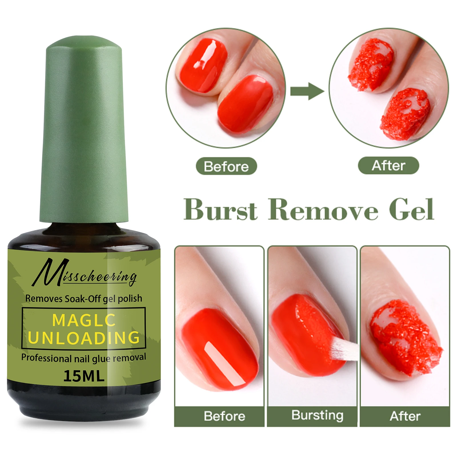미스치어링 15ml 매직 패스트 네일 젤 폴리쉬 리무버 클린 UV 쏙 오프 세미 퍼머넌트 바니쉬 네일 아트 제거 도구 매니큐어