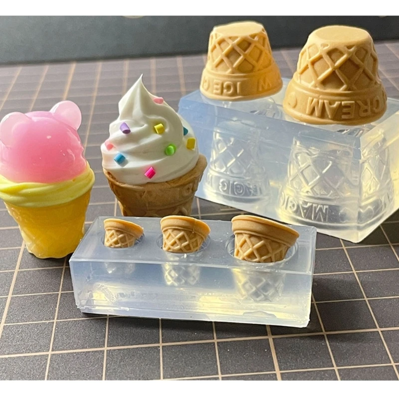 Molde de resina de cono de helado 3D DIY, Mini taza de pastel de comida simulada, molde de silicona, accesorios para manualidades DIY