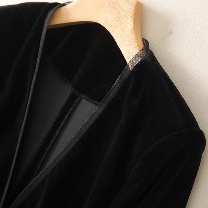 Matakawa Samt Frühling Herbst Blazer für Frauen Vintage Solid Black V-ausschnitt Elegante Chaquetas Büro Dame Einfache Blazer Mujer