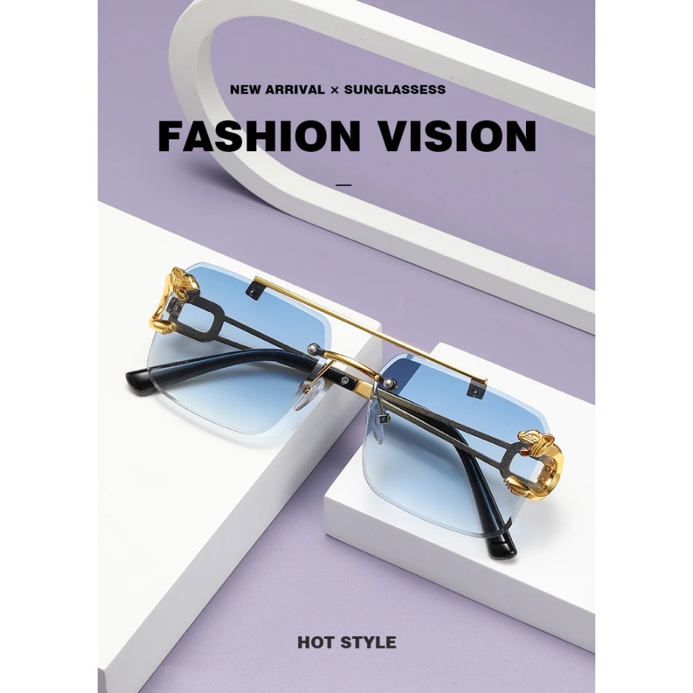 Mode Randloze Vierkante Dubbele Brug Zonnebril Vintage Vrouwen Mannen Zonnebril UV400