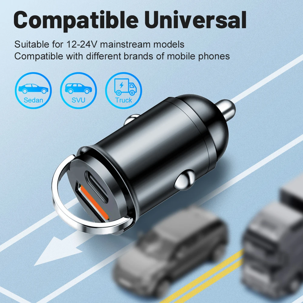 Cargador de coche USB Dual de 200W, Mini anillo de tracción de carga rápida, cargador de teléfono para iphone, Xiaomi, Huawei, ipad, encendedor de coche Universal