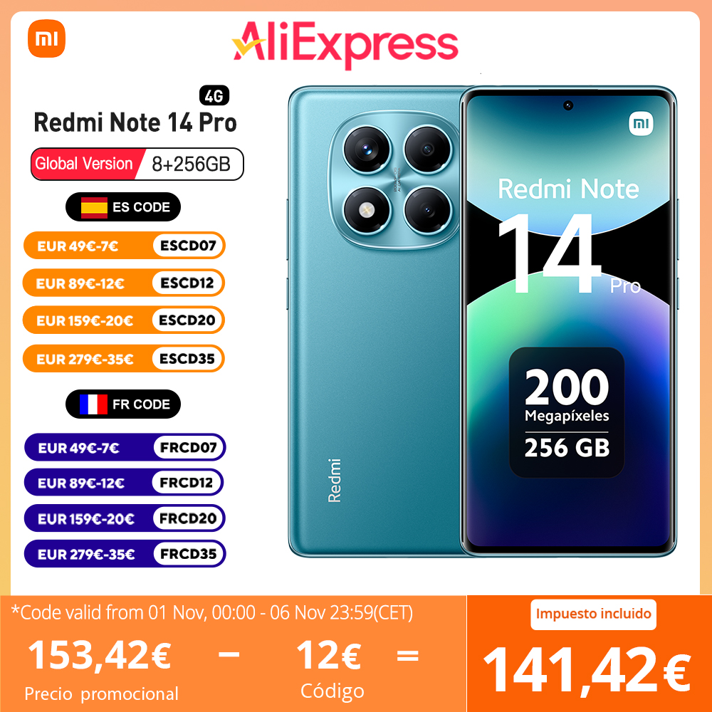 Xiaomi Redmi Note 14 Pro 4G Version Européenne8+256GB  MediaTek Helio G100-Ultra Écran AMOLED 6,67" 120Hz Caméra principale OIS 200MP Chargement 45W, Batterie 5500 mAh, IP64, NFC