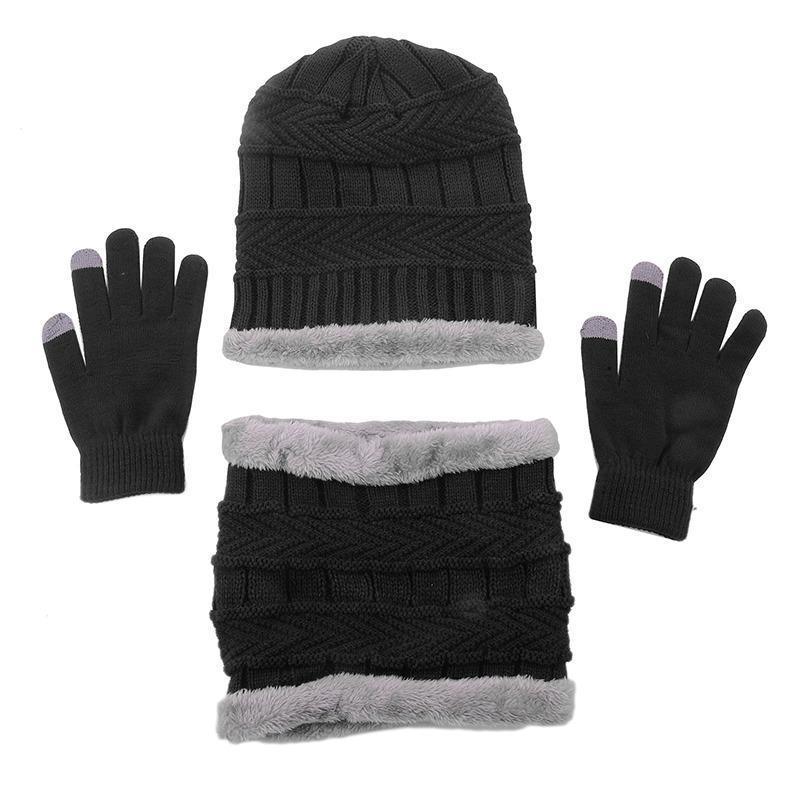 1Set warme und weiche Winters trick mütze, Schals und Touchscreen-Handschuhe 3-teiliges Set, perfekter Ohr-und Hals wärmer