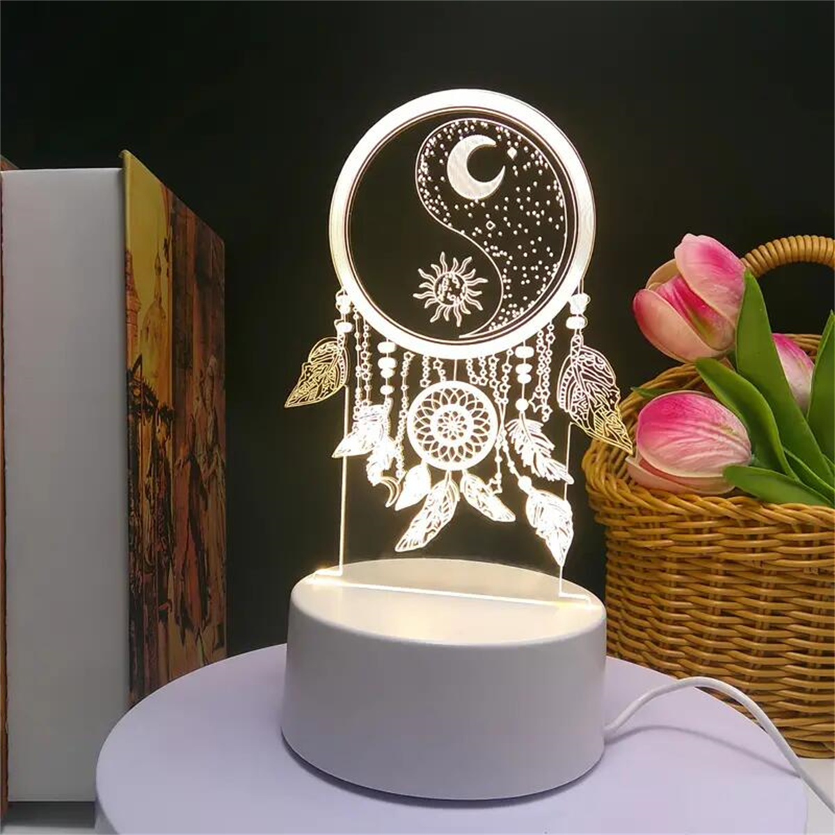 1pc  Dream catcher 3D Night Light, 3D Optical Illusion Lamp With Touch, 7-Color Changing Ambient Light For Bedroom