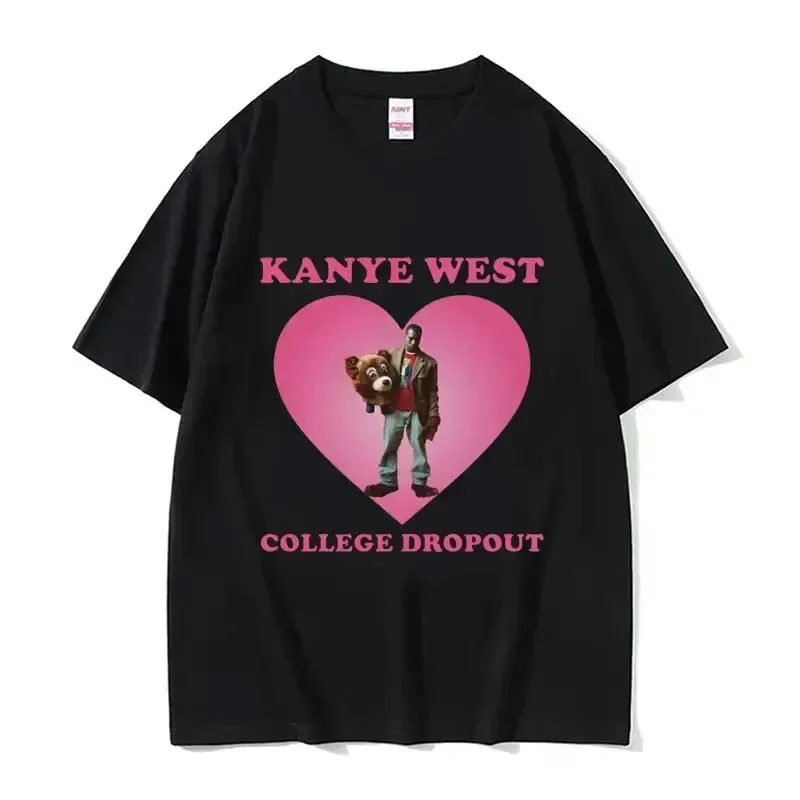男性と女性のためのカニエスタイルの半袖Tシャツ,レトロなスタイルの綿100% のTシャツ,ヒップホップスタイル,ストリートウェア