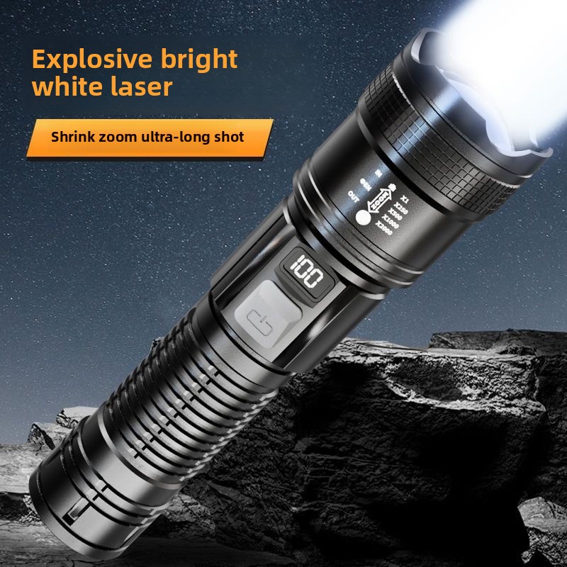 Rechargeable LED Flashlight Zoomable Torch with LCD Display 3 Modes Waterproof High Power Hand Light Outdoor Wilderness Camping