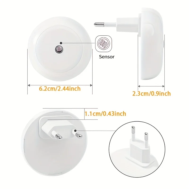 Luz LED nocturna enchufable con Sensor de atardecer al amanecer, luz nocturna de pared inteligente para baño, dormitorio, hogar, cocina, pasillo, lámpara redonda, 1 ud.