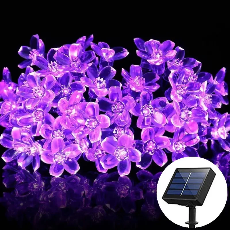 พลังงานแสงอาทิตย์ Fairy String Light SAKURA Garlands 5M พีชดอกไม้ CherryLED โคมไฟสําหรับงานแต่งงานสวนตกแต่งกลางแจ้งไฟ LED