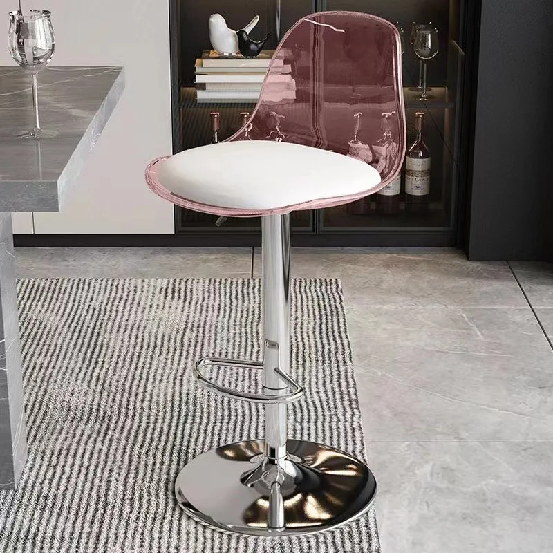 Transparent High Foot Bar Chairs Front Desk Backrest Chair Casual Milk Tea Shop Acrylic Footstool Adjustable Lift Dining Chairs