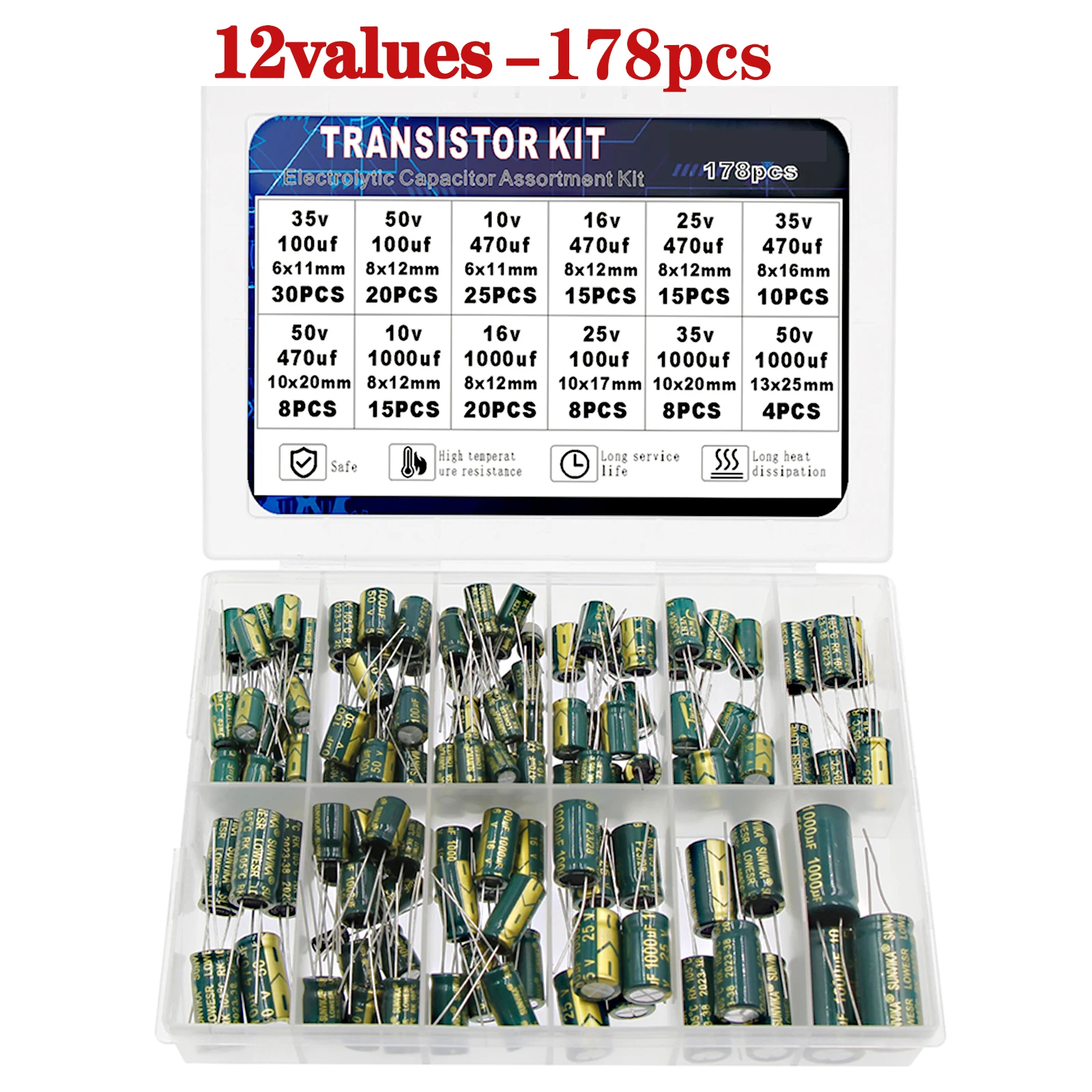 Kit de condensadores electrolíticos surtido de alta frecuencia 10v 16v 25v 35v 50v 400v 10uf 100uf 470uf 1000uf