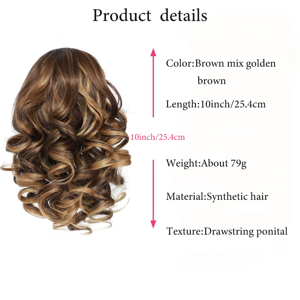 สั้น CURLY Drawstring หางม้า Extensions คลิปสังเคราะห์ในส่วนขยายของผม Elegant สําหรับทุกวันอุปกรณ์เสริมผม