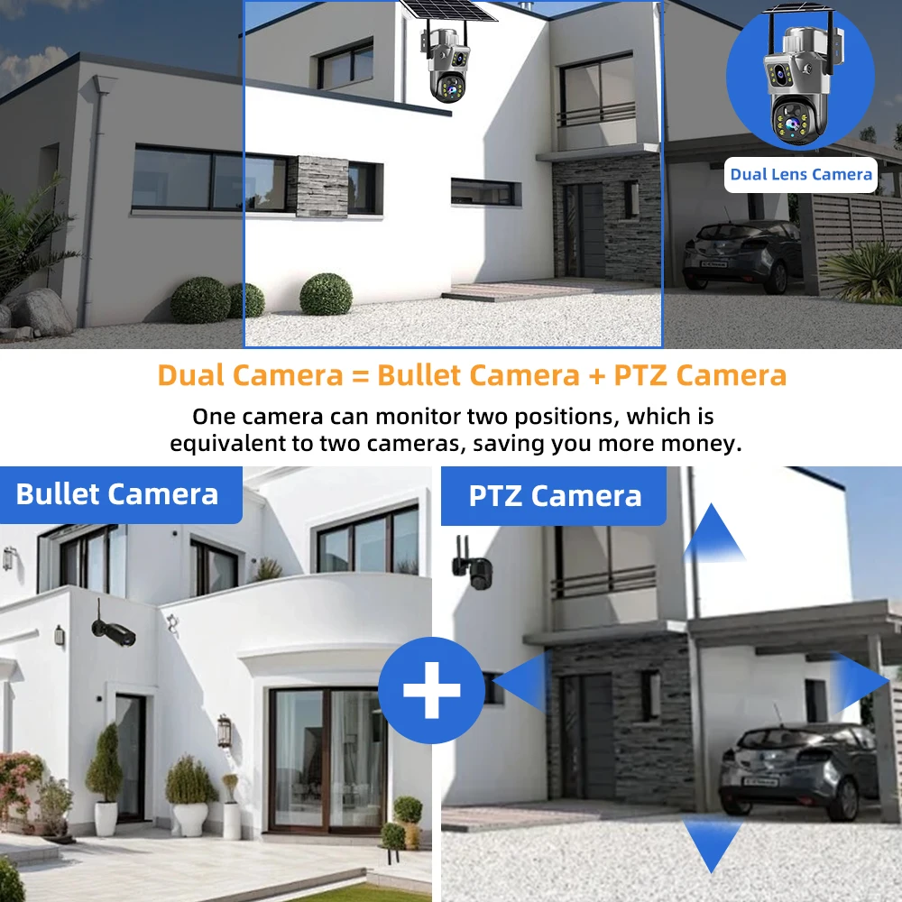 V380 Pro 4K 8MP 2 Lentes 4G WiFi Câmera Solar Externa PIR Visão Noturna IP66 Bateria de Baixa Potência CCTV Segurança