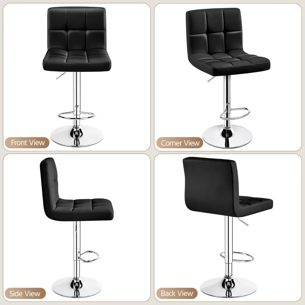 Bar Stools Set of 2, Adjustable PU Leather Swivel Barstools, Stools with Back and Footrest, Counter Height Barstools for Bar