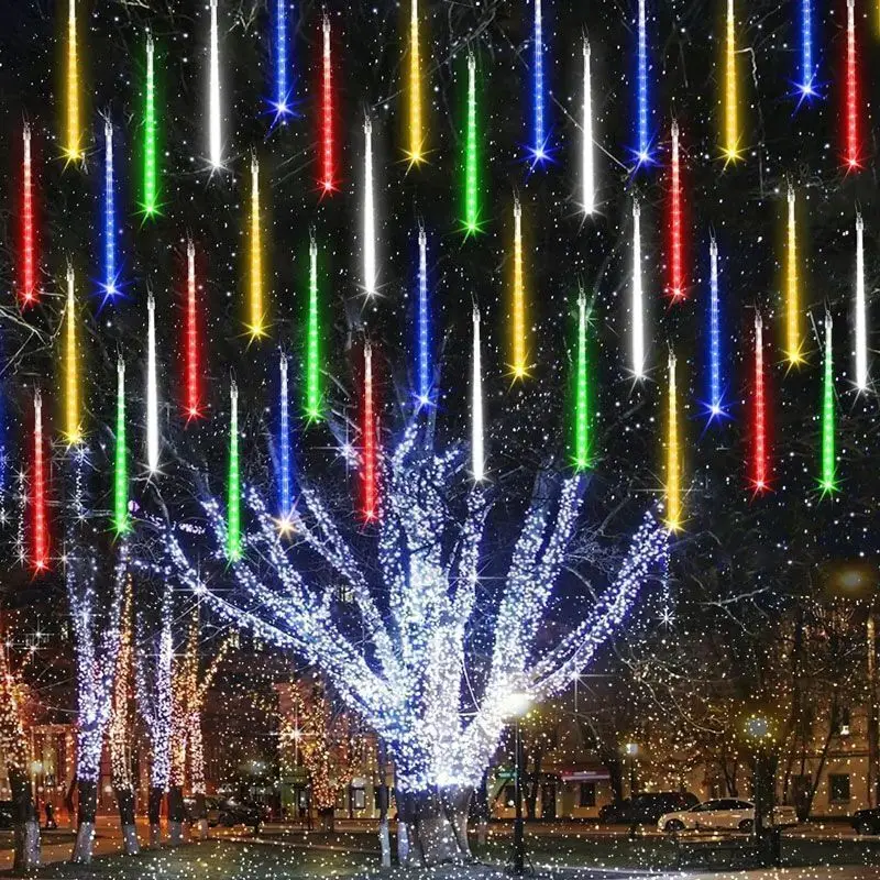 Wtyczka EU/US Meteor Shower String Lights do dekoracji choinki ślubnej w ogrodzie ulicznym Navidad Zewnętrzne oświetlenie świąteczne LED