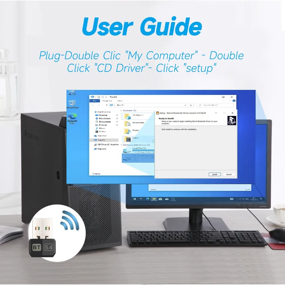 USB Bluetooth 5.4 Adapter Drahtloser Bluetooth 5.3 Dongle Adapter für PC Laptop Drahtloser Lautsprecher Audioempfänger USB-Sender