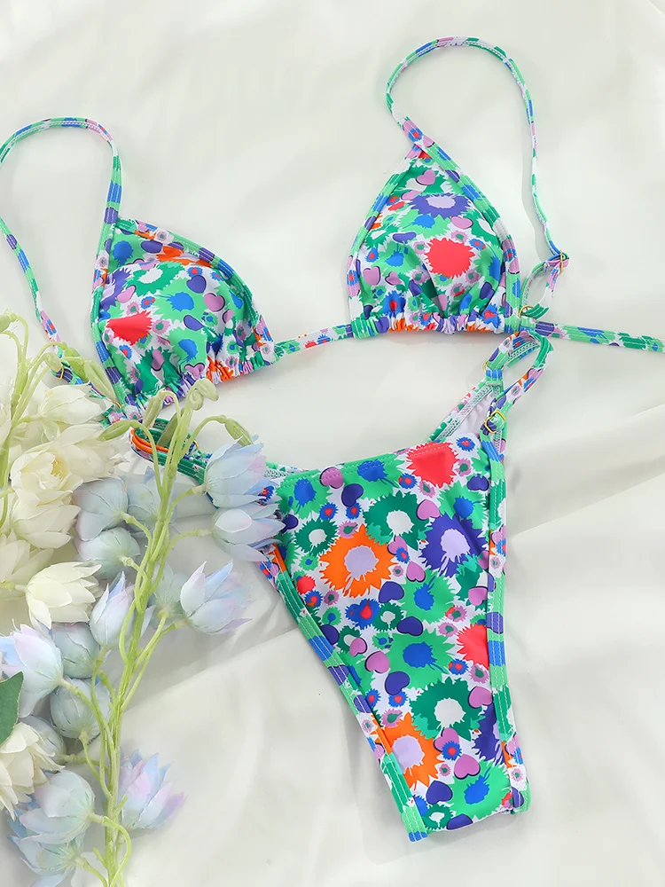 Maillot de bain imprimé extrême pour femmes, maillot de bain découpé, taille basse, Micro, ensemble Triangle, vêtements de plage, 2024