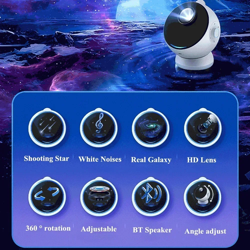 Projecteur d'étoiles de tir de galaxie 3D, veilleuse, lampe de Projection étoilée haute définition avec haut-parleur Bluetooth, cadeaux de noël pour enfants