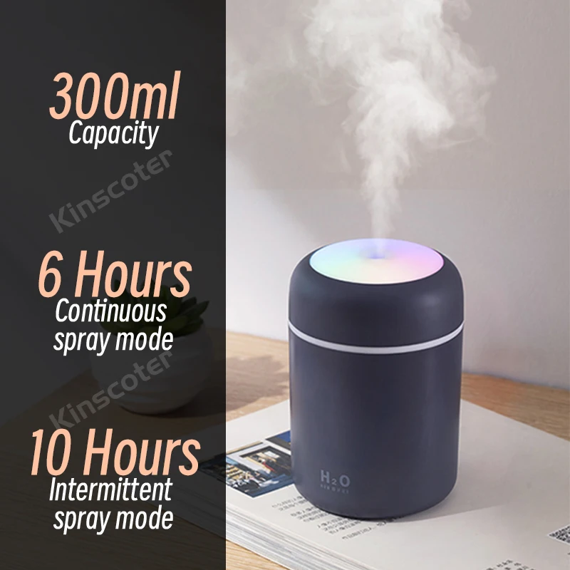 300ml H2O Air Humidifier แบบพกพา Mini USB Aroma Diffuser พร้อม Cool Mist สําหรับห้องนอนรถบ้านพืชเครื่องฟอกอากาศ Humificador