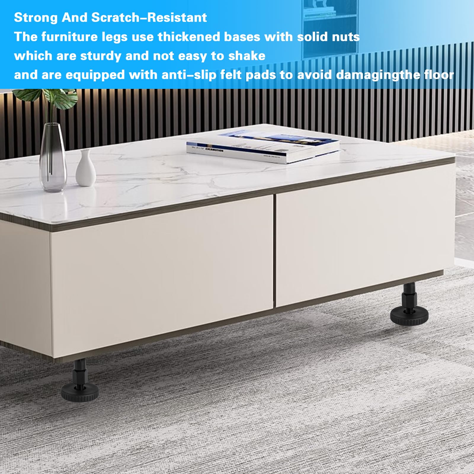 4-Pack Adjustable Furniture Feet (27-64mm) - Sofa/Table/Cabinet Leveling Legs, Drillable