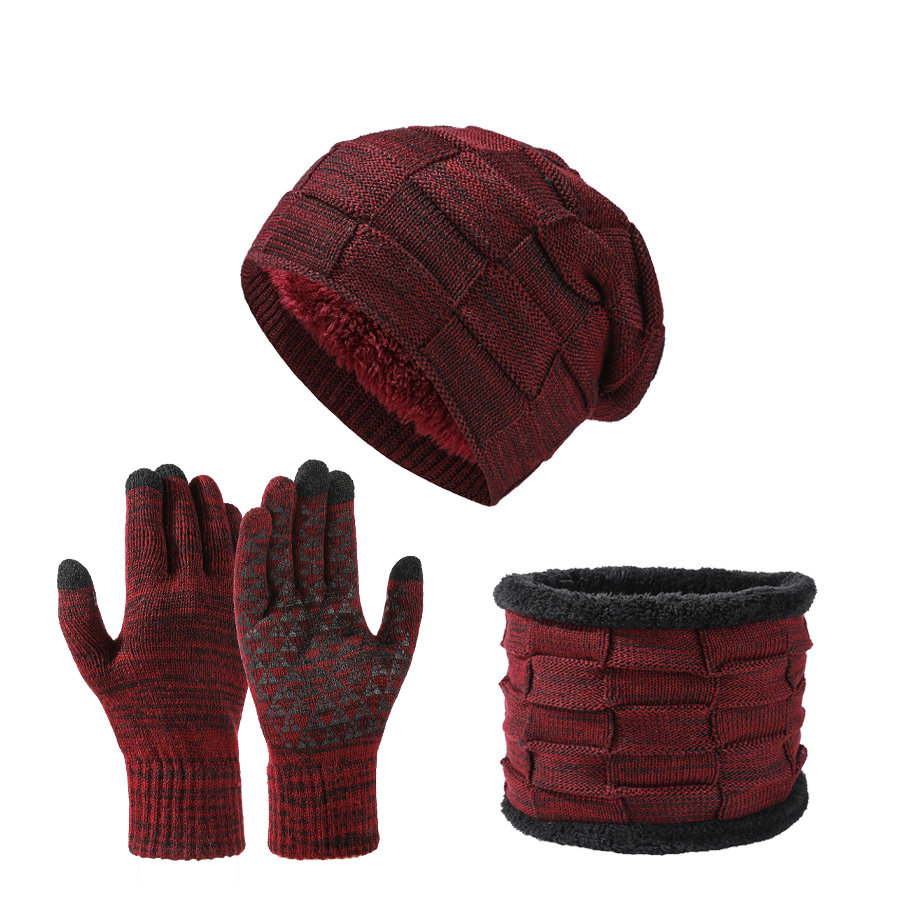 Autumn Winter Unisex Warm & Soft Winter Fleece-lined Knitted Hat,Scarves And Touch Screen Gloves 3-Piece Set