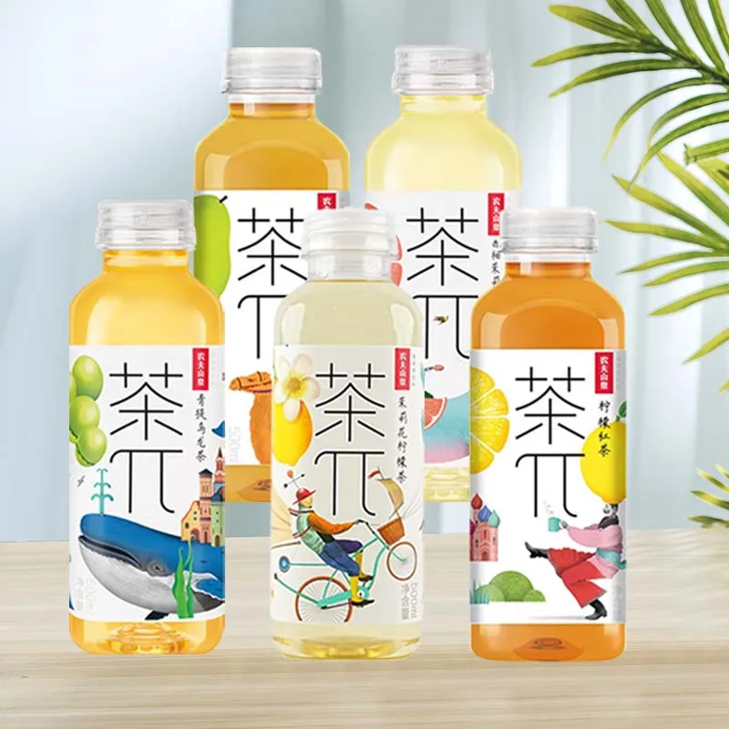 NongFu Chaπ Tea Drink 17.65oz(500ml)*3 bottles Lemon black tea, peach oolong, grapefruit, jasmine tea, small bottle beverage