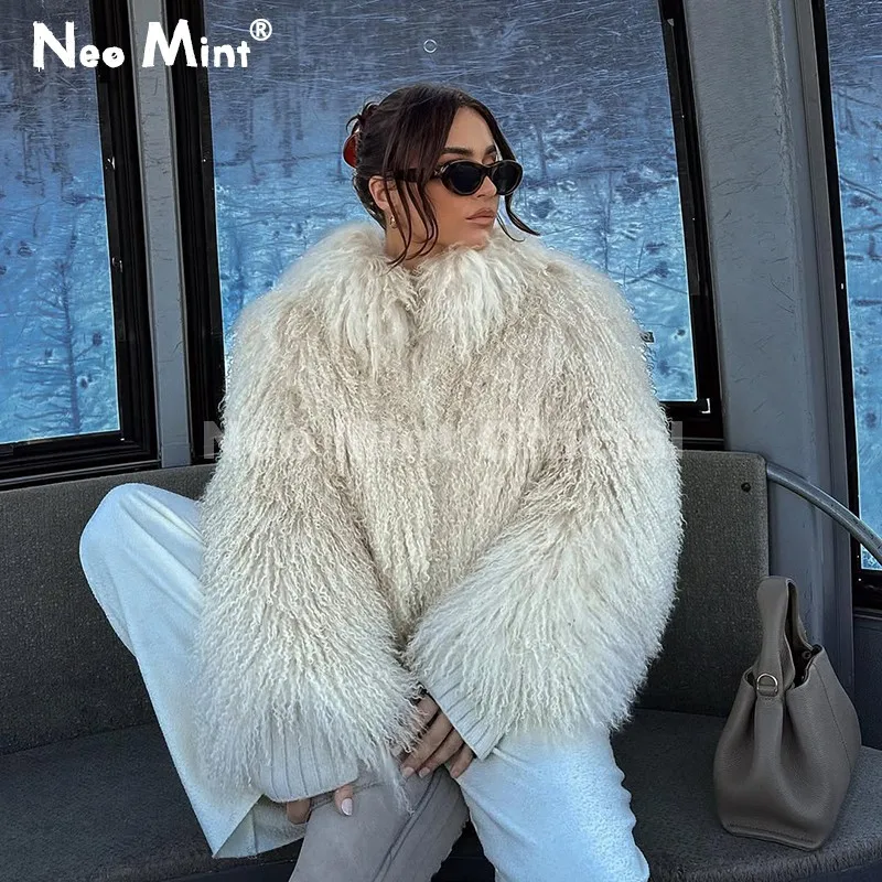 Neo hortelã icônico blogger moda falso mongólia casaco de pele de ovelha feminino 2025 inverno fofo quente jaqueta de pele chique rua menina outerwear