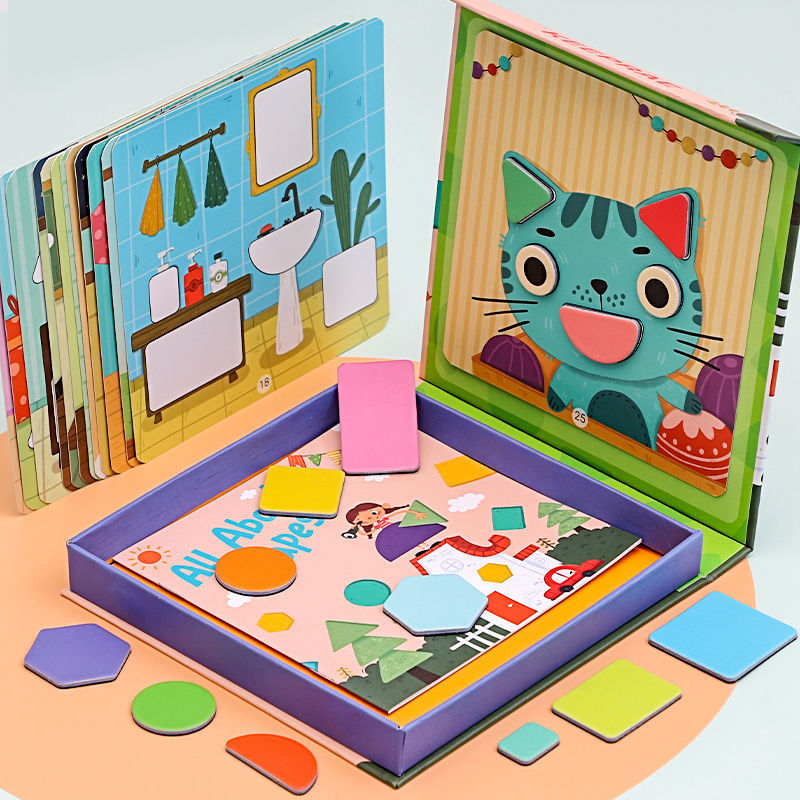 Wooden Montessori PuzzleToys Mosaic Color Shapes Sensory Game  Early Educational Toy  Jigsaw Pattern Blocks for Toddler's Gifts