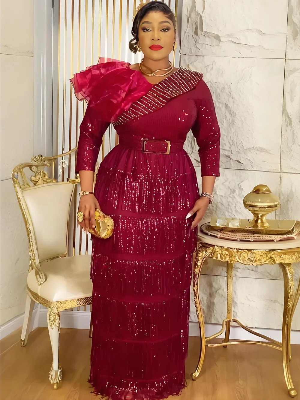Plus Size Afrikanische Partykleider für Frauen 2025, neues Dashiki-Quasten-Pailletten-Hochzeits-Abendkleid, elegantes türkisfarbenes muslimisches Maxikleid