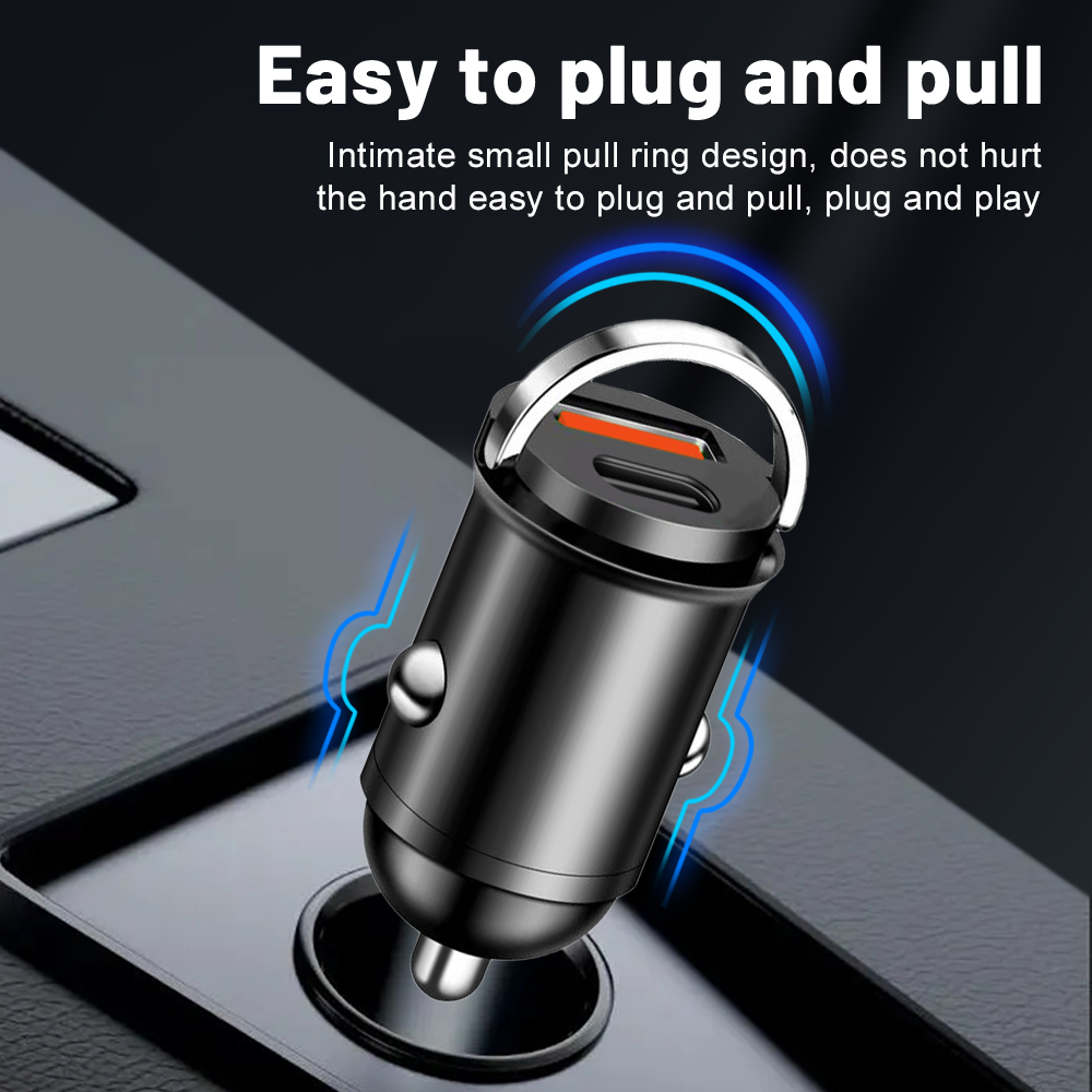 Cargador de coche USB Dual de 200W, Mini anillo de tracción de carga rápida, cargador de teléfono para iphone, Xiaomi, Huawei, ipad, encendedor de coche Universal