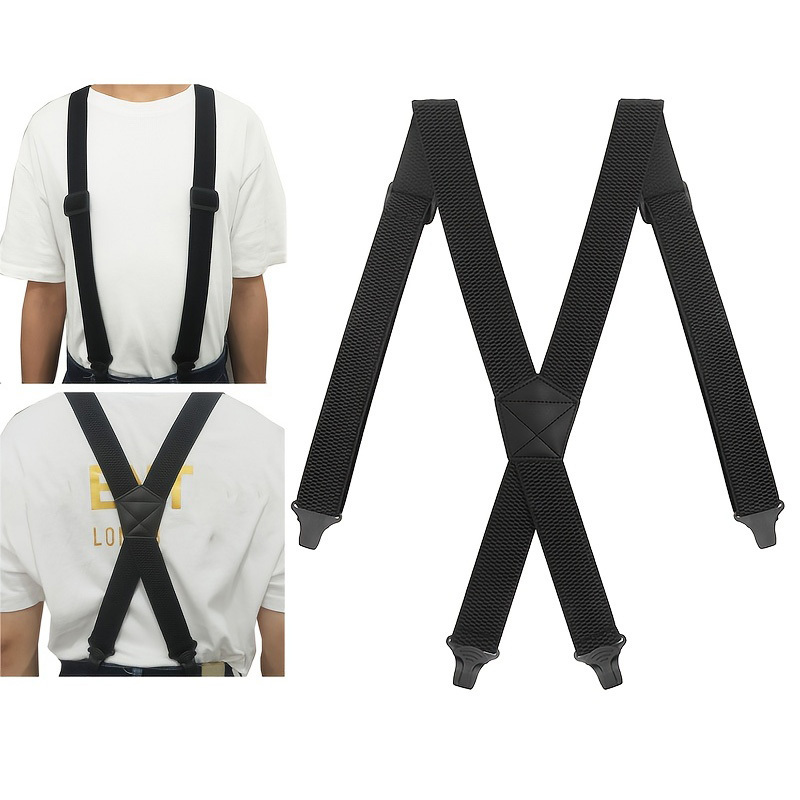 Tirantes de trabajo resistentes para hombres Unisex, espalda en X de 3,7 cm de ancho con 4 cierres de agarre de plástico, soporte elástico ajustable para pantalones