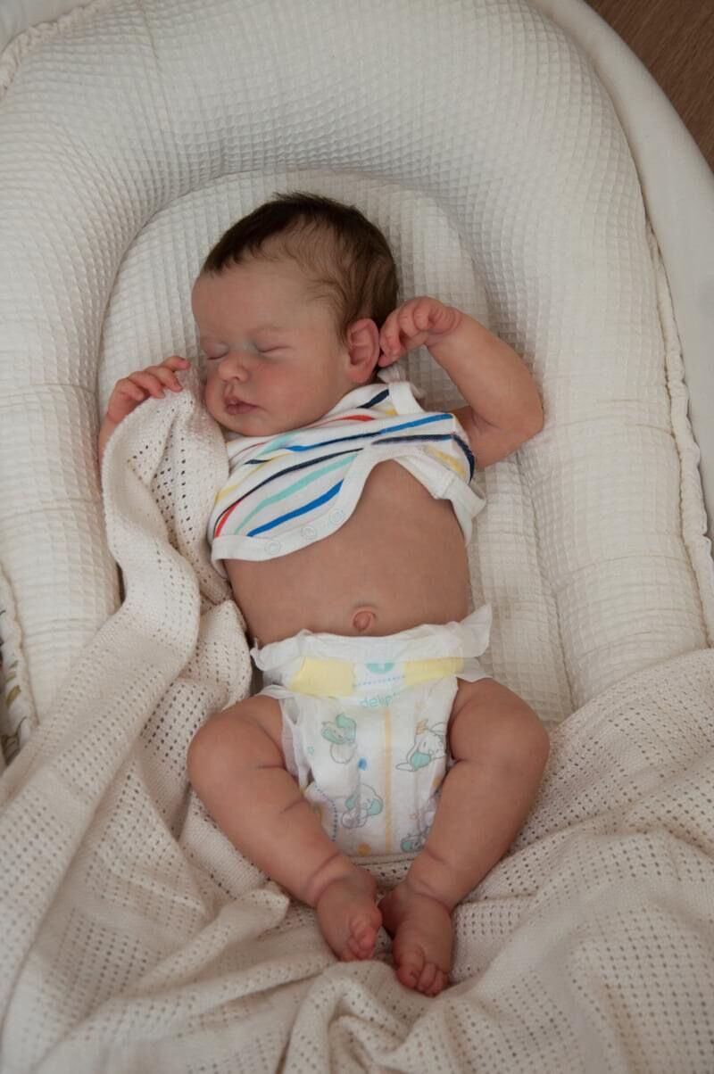 NPK 45CM Neugeborene Babypuppe Reborn Loulou Einschlafen Weicher Kuschelkörper Lebensechte 3D-Haut mit sichtbaren Adern Hochwertige handgefertigte Puppe