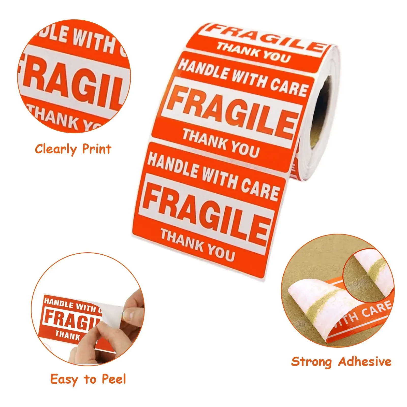 [1 Roll, 500 Labels] 2" x 3" Fragile Warning Stickers Handle with Care Warning Packing/Shipping Labels - Permanent Adhesive