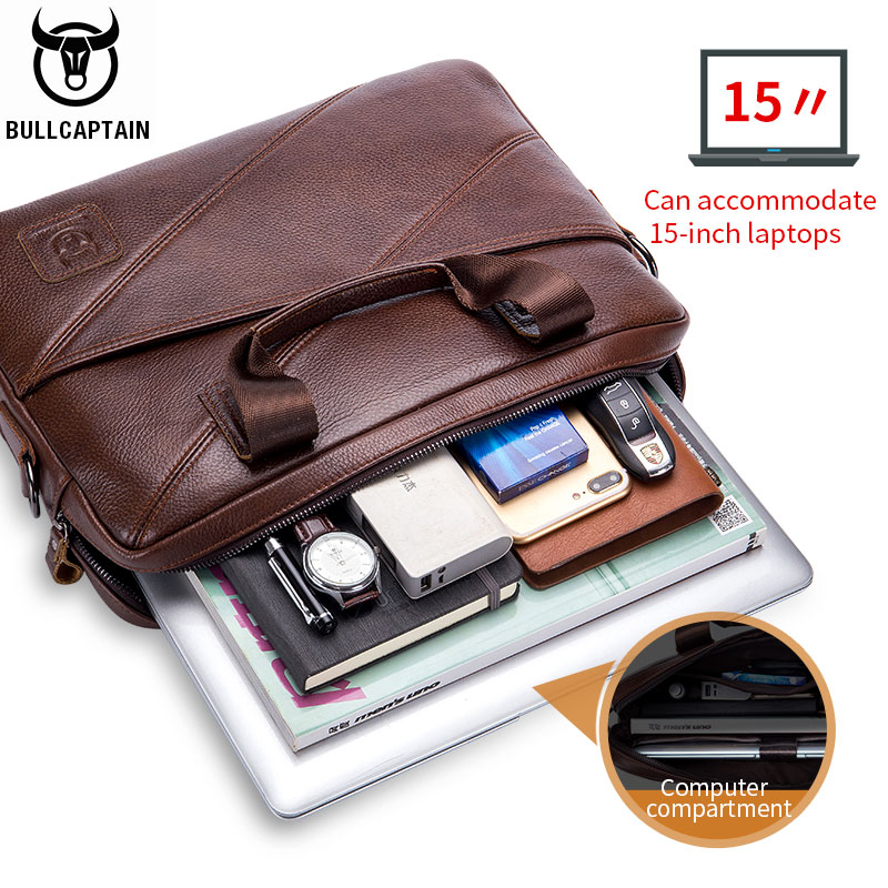 BULLCAPTAIN Valigetta in pelle da uomo con borsa multifunzionale di grande capacità Borsa da lavoro per borsa a tracolla da uomo per computer