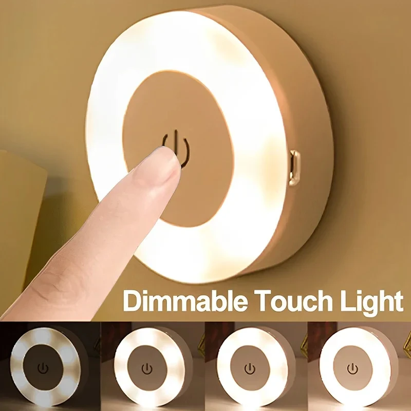 Mini luces LED de noche portátiles con carga USB, 3 modos, lámpara redonda con Sensor regulable, luz de pared magnética, lámparas de iluminación para cocina y dormitorio