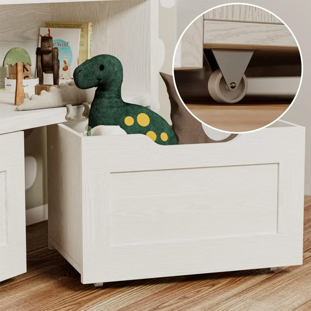 Toy Storage Organizer with Drawers, Floor Toy Box with Wheels and Open Shelf, Storage Chest for Nursery, Playroom and Bedroom
