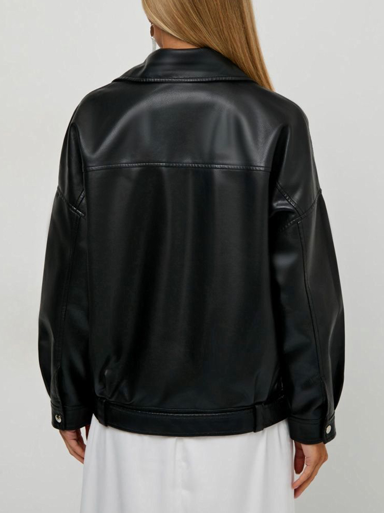 Ailegogo ストリート女性モトバイカールーズ黒 Pu フェイクレザージャケット春秋の女性のジッパーベルトコート生き抜く